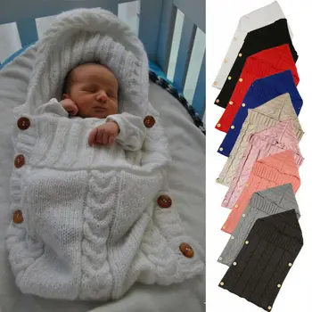 Novorojenček dojenček pletene topla spalna vreča gumbi hooded bombaža, za malčke otroci spanja vrečko zaviti voziček dodatki