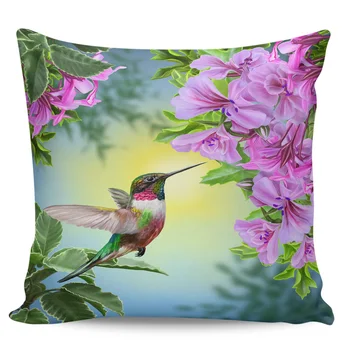 Obrat Cvet Hummingbirds Natisnjeni Vrgel Blazino Primeru Plišastih tkanine Prevleke Domu Dekorativni Vzglavnik Vroče