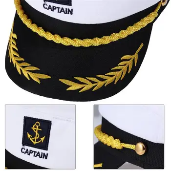 Odraslih Jahta Čoln, Ladja Mornar Kapetan Kostum Klobuk Skp Mornarice Morskih Admiral Vezene Kapetan Klobuk (White)