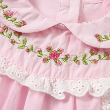 Organski Bombaž Otroška Oblačila Novorojenčka Vezenje Igralne Obleke Poletje Baby Dekle Španskega Jumpsuit Za Malčke Pižamo Twin Obleke, Roza, Bela