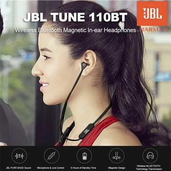 Original JBL T110BT Brezžične Bluetooth Slušalke Šport Globok Bas Zvoka, Magnetni Slušalke 3-Gumb za Daljinsko Z Mic za Igranje Glasbe