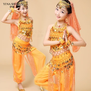 Otroci Belly Dance Kostumi Nastavite Orientalski Ples Otroci Oblačila Indija Otrok Bellydance Vrhu in Hlače Oblačila Otroci Indijski Obleki