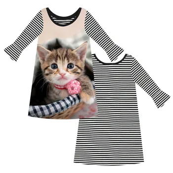 Otroci Moda mačka Tiskanja Otrok, Otroci, Oblačila, oblačila Priložnostne Baby dekle obleko z Dolgimi rokavi Dekliška trak Obleke nove
