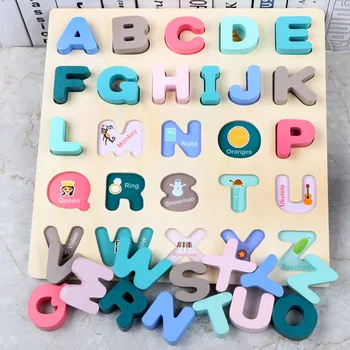 Otrok Izobraževalne Lesene Številke Črkami Jigsaw Puzzle Igrača Roko Zgrabi Odbor Baby Oblika Barva Kognitivne Otroci Abeceda Igrače