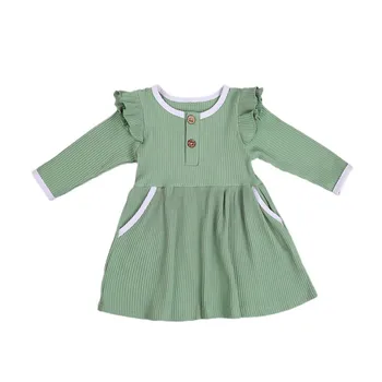 Otroška Oblačila Dekle Obleko Poletje Novorojenega Dojenčka Obleko Dekle Sweet Modni Dolgimi Rokavi, Žepi Obleko Otrok Korejski Princesa Obleko