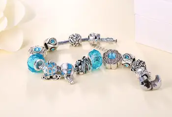 Pandora-style modra balonom kristalno zlitine big hole noge zapestnica Evropski stil DIY nakit