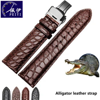 PEIYI Aligator, usnjeni trak pravega usnja watchband 18 mm 20 mm, črna, rjava, mehka in udobna manšeta nepremočljiva zapestnica