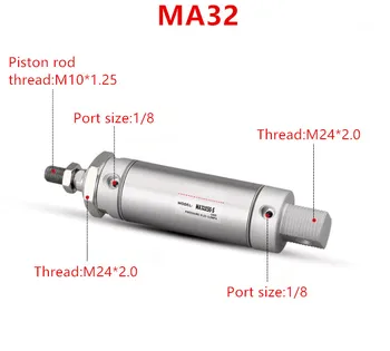 Ping iz Nerjavečega Jekla Pnevmatski cilinder z magnetom MA32 izvrtino 32mm kap 25-500mm dvojni deluje Eno Palico Zračni Valj