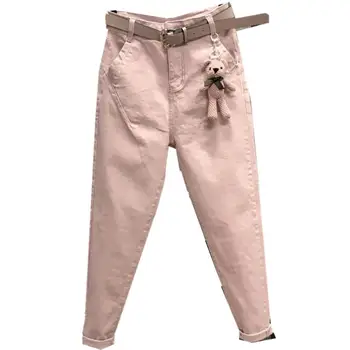 Plus velikost 26-32! novo pomlad noge priložnostne harem hlače svoboden visoko pasu roza ženske jeans 2629