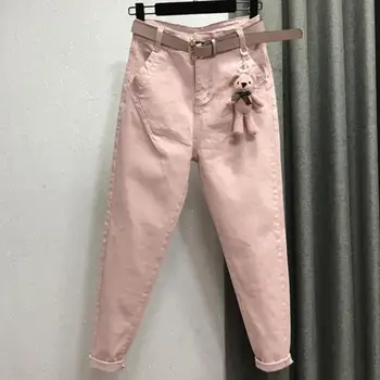 Plus velikost 26-32! novo pomlad noge priložnostne harem hlače svoboden visoko pasu roza ženske jeans