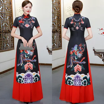 Plus Velikost 3XL 4XL 5XL Kitajske Tradicionalne Ženske Aodai Vezenje Cvet Qipao Letnik Cheongsam Novost Kitajski Formalno Obleko