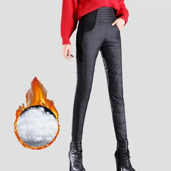 Plus Velikost 4XL Moda za Ženske Zimske Svinčnik Hlače Visoko Pasu Navzdol Žamet Oblazinjeni Toplo Windproof Hlače Ženske Slim Hlače Priložnostno