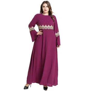 Plus Velikost Abaya Dubaj Caftan Obleka Ženske Poletje Dolg Rokav Beading Čipke Mozaik Priložnostne Obleko Svoboden Prevelik Islamska Oblačila