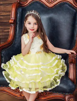 Poletje Dekleta Beaded Cvet Dekle Obleko Poročno Elegantno Lepoto Večplastna Balet Princesa Dekle Obleko Dekle 3-10 Let