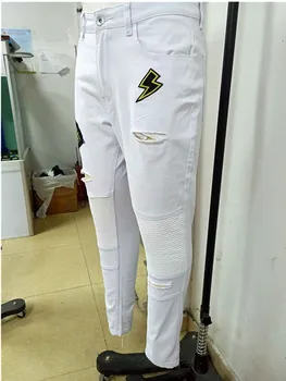 Poletje Krat Kavbojke Črke vezenje Stretch Raztrgala Modno Oblikovanje bela Suha Hip hop svinčnik hlače Jeans