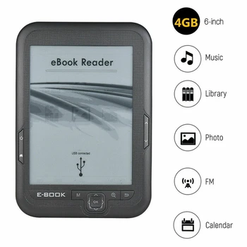 POLNO-6 Inch 4GB Ebook Reader E-Ink Zaslon E Knjige Svetlobe Eink Zaslon E-Knjige, E-Ink E-Bralnik MP3 z ohišjem, WMA, PDF, HTML 7687