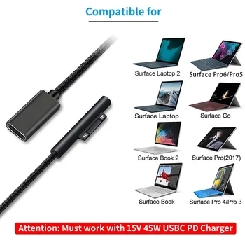Površina Priključite na USB-C Kabel za Polnjenje Najlon Pleteni za Microsoft Surface Pro 7/6/5/4/3 Laptop 1/2 Delo s PD 45W 15V Napajanje