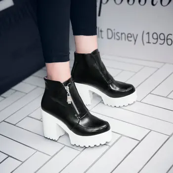 Pozimi belo platformo klini močen visokih petah ženska, čevlji zadrgo ženske škornji plus velikost dropshipping 2019