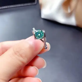 Prasketanje zelena moissanite gemstone obroč za ženske, nakit zaročni prstan za poroko 925 sterling srebrni prstan darilo za rojstni dan