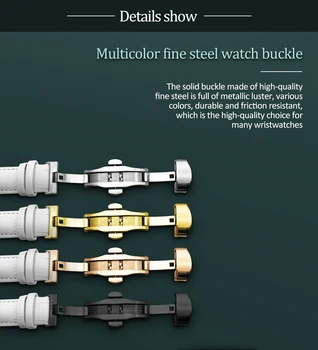 Pravega usnja zapestnica Bela barva watch trak Metulj Zaponko watchband velikosti 12 14 16 18 20 21 22 24 mm watch band + Orodje