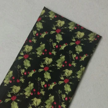 Precej Zelenih Listov Rdeče Češnje Tiskane Bombažne Tkanine 50x105cm Božič Tkanine Mozaik za Krpo Stranka Obleko Domov Dekoracijo 1118