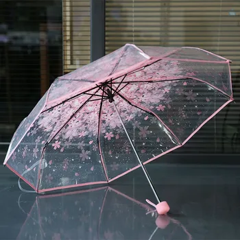 Pregledna zložljiv dežnik romantično cvet dežnik tri krat prozoren dežnik dežnik zložljiv darilo dežnik