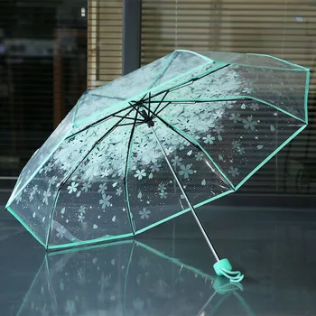 Pregledna zložljiv dežnik romantično cvet dežnik tri krat prozoren dežnik dežnik zložljiv darilo dežnik