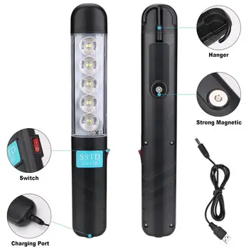 Prenosni 5 LED USB Polnilne Delo svetlobe, 1 Način z Magnetnim Lanterna Visi Kavelj Svetilka Svetilke Za Kampiranje na Prostem