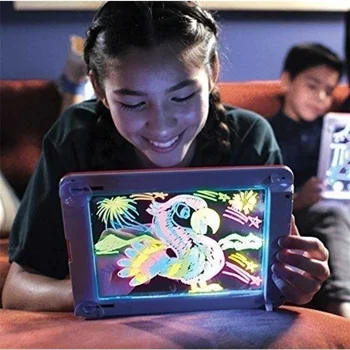 Prenosni Risanje Pad 3D Magic 8 Svetlobni Učinki Puzzle Odbor 3D Blok Tablet, Otroci Pero Darilo Led Luči, ki se Sveti Umetnosti, Risanje Igrače
