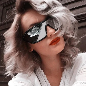 Prevelik Kvadratnih sončna Očala Za Ženske Edinstven Diamant Encrusted Eno Peiece sončna Očala Novo Vintage Gafas de sol mujer UV400 5397