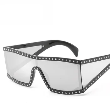 Prevelik Kvadratnih sončna Očala Za Ženske Edinstven Diamant Encrusted Eno Peiece sončna Očala Novo Vintage Gafas de sol mujer UV400