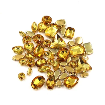 Pribor za oblačila, mešane oblike, Zlato rumene steklo, kristal, šivanje okrasnih z zlato podlago za obleko/oblačilo/obutev 2675