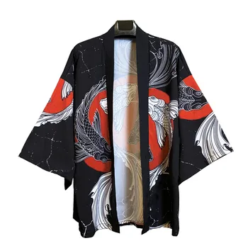 Priložnostne Japonski Slog Jopico Kimono Moške Poletne Ohlapno Majico Unisex Japonski Yukata Kimonos Tiskanja Ulične Samurai Oblačila