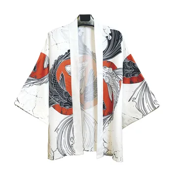 Priložnostne Japonski Slog Jopico Kimono Moške Poletne Ohlapno Majico Unisex Japonski Yukata Kimonos Tiskanja Ulične Samurai Oblačila