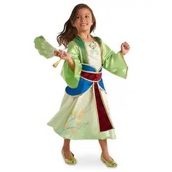 Princesa Mulan Obleko Gor za Dekleta Flare Dolgimi Rokavi, Oblačila Za Otroke Uspešnosti Fotografija Halloween Party+Zložljivi fan 13740