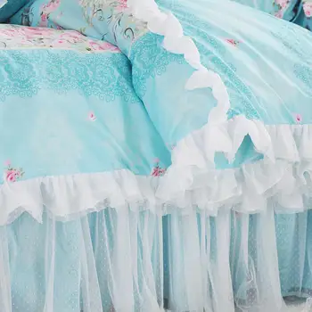 Princeska cvet tiskanja posteljnina nabor Bombaž 4/7pcs Čipke rjuhe kritje bedspread bedsheet ruffle bedclothes posteljo krilo domačega tekstilnega