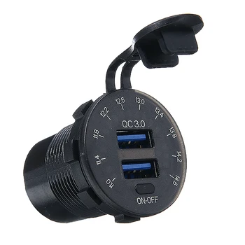 QC3.0 Dvojni Polnilnik USB Nepremočljiva w/ Voltmeter & Žice za Avto Morski Čoln 2 Vrata Vtičnice Moč Tok LED Zaslon električno Vtičnico