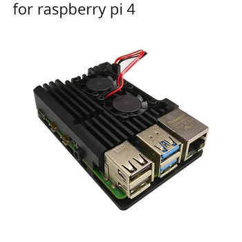 Raspberry Pi 4 primeru, Aluminijasto Ohišje Ohišje CNC Pokrov z Heatsink Hlajenje Dual Fan za Raspberry Pi 4 Model B