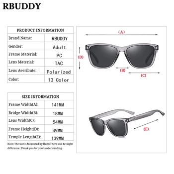 RBUDDY 2020 sončna Očala Moških Polarizirana Kvadratnih sončna Očala blagovne Znamke Design UV400 Zaščito Odtenki Očala Voznik oculos de sol hombre