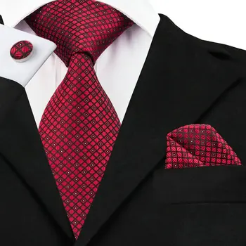 Rdeča Plaids Preveri, Vezi za Moške Neckties Handkerchief zapestne gumbe, na Novo določiti Oblikovalec Poroko Business Casual Stranka Mens Vezi C-704