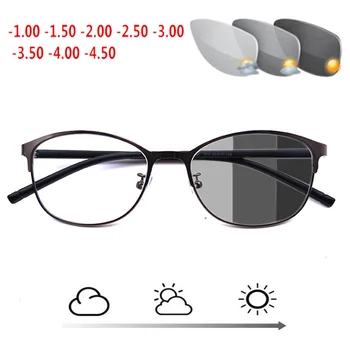 Retro Full Frame eyeglass sončna očala Photochromic Študent Kratkovidnost Očala Moški Ženske Očala na recept Očal Okvir -1.5