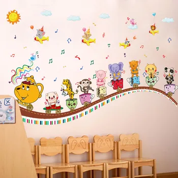 Risanka nalepke ustvarjalna otroška soba vrtec dekorativne nalepke zidana živali vlak stenske nalepke za otroke decals