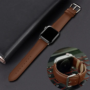 Rjavo Usnje Pasu Zanke Traku Za Apple ura 3 2 1 38 mm 40 mm Moški Usnje Watch Band za iwatch 4 5 44 42mm Zapestnica