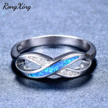 RongXing Blue Fire Opal Birthstone Infinity Obroči Za Ženske, Moške, Srebrne Barve Val Prečkal Obroč Cirkon Nakit Darilo RS0235
