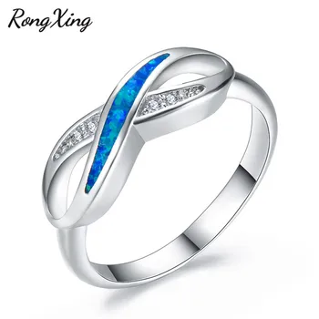 RongXing Blue Fire Opal Birthstone Infinity Obroči Za Ženske, Moške, Srebrne Barve Val Prečkal Obroč Cirkon Nakit Darilo RS0235