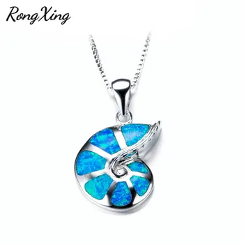 RongXing Edinstveno Conch Blue Fire Opal Obeski, Ogrlice za Ženske Srebrne Barve Ogrlica Živali Nakit Darilo NL0067