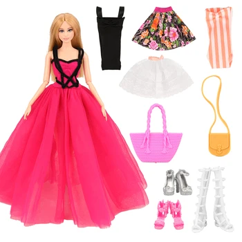 Ročno izdelan modni 8 Predmetov/set Lutka Dodatki = 3 Igrače Obleko Naključno +3 Lutka Čevlji + 2 Pripomoček Za Barbie Igre DIY Dekle' Darilo
