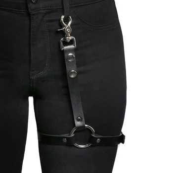Ročno Punk Gothic pravo Usnje Podvezice Pasu Pasu Trakov Visoko Stegno Noge Pas Suspender za Hlače Jeans hlače