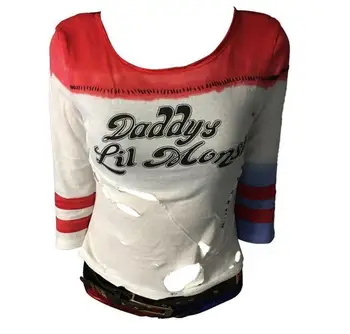 Samomor Moštva Harley Quinn Cosplay Kostum T-shirt Plašč Suknjič Set Pribor Uhani Ovratnik Zapestnica Pasu Rokavice