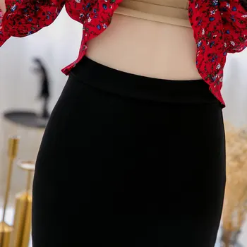 SEXMKL Ženska korejski Svinčnik Krilo 2020 Moda Elegantno Visoko Pasu Ruffle Črno Krilo Urad Seksi Dame Plus Velikost Rdeče Krilo Jupe